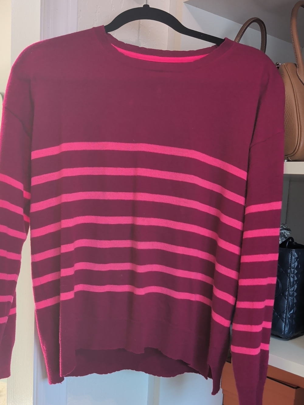 Sundry    Pink Striped Crewneck Sweater